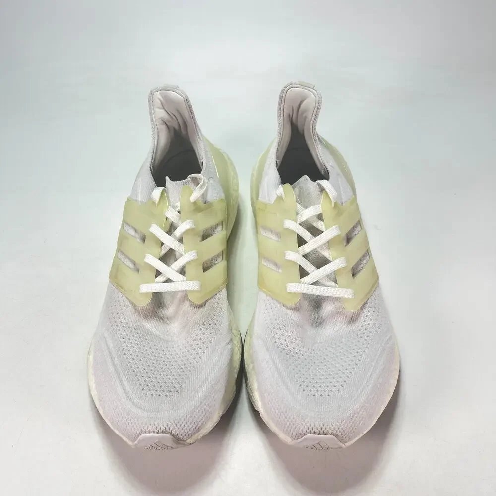adidas Ultraboost 21 White Athletic Lace Up Road Running Shoes Men's Size 10